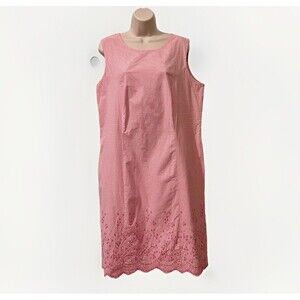 VTG JG Hook Gingham Floral Embroidered Sheath Dress Womens 16 Pink Cottage Farm